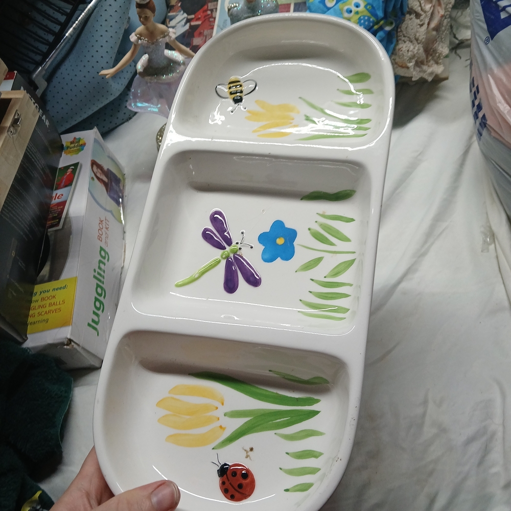 Target White Ceramic Divided Serving Tray with Colorful Insects and Flowers